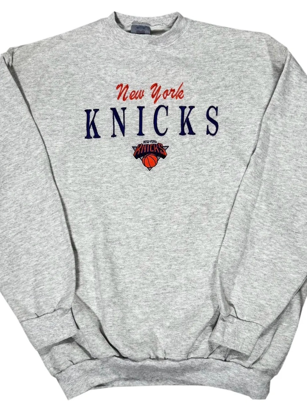 Vintage Logo 7 New York Knicks Heather Grey Embroidered Sweatshirt (Size M,L,